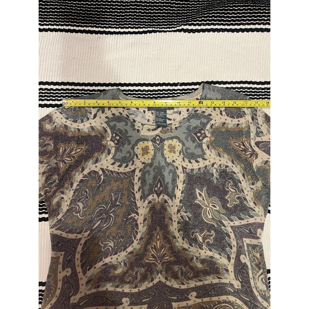 Koret Tapestry Metallic‎ Printed Long Sleeve Silk Blouse Size Petite Medium - Picture 7 of 10